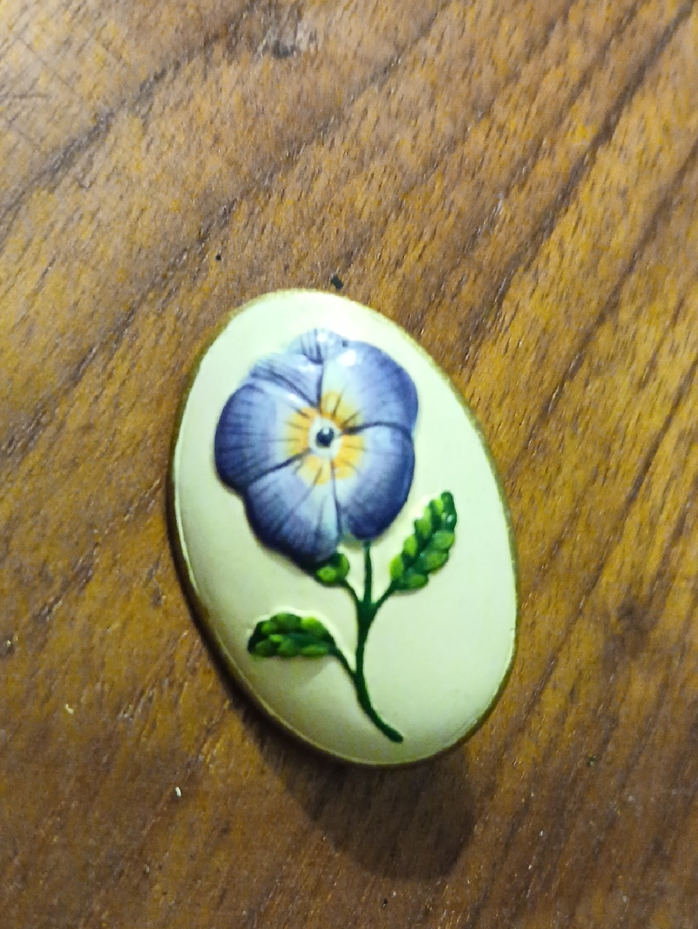 Vintage Hand Painted Pansy Gilded Wooden Flower Brooch